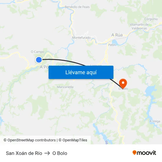 San Xoán de Río to O Bolo map