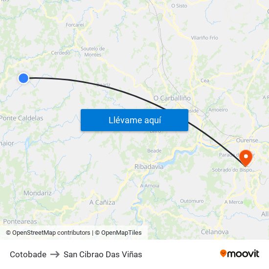 Cotobade to San Cibrao Das Viñas map