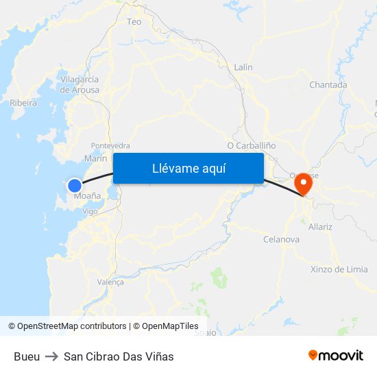 Bueu to San Cibrao Das Viñas map