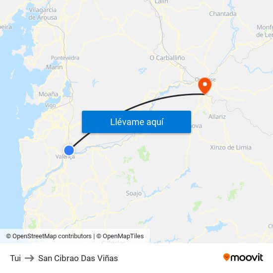 Tui to San Cibrao Das Viñas map