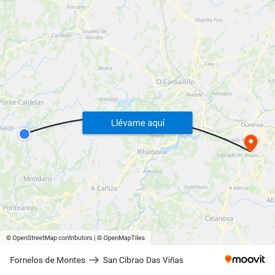 Fornelos de Montes to San Cibrao Das Viñas map