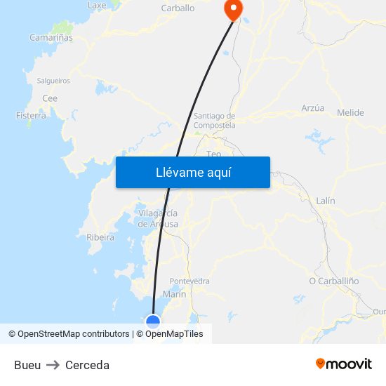 Bueu to Cerceda map