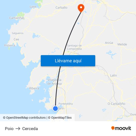 Poio to Cerceda map