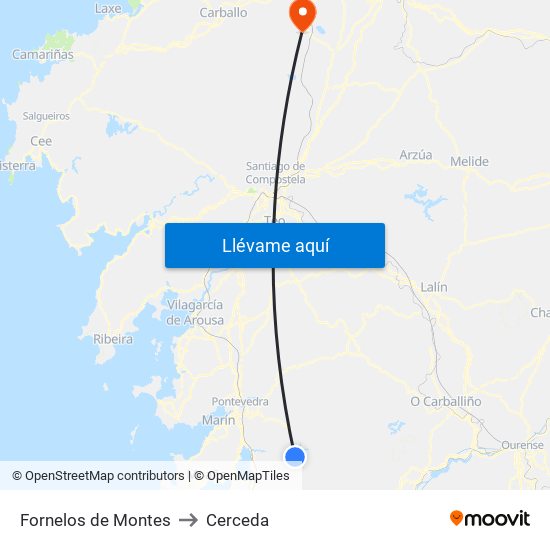 Fornelos de Montes to Cerceda map