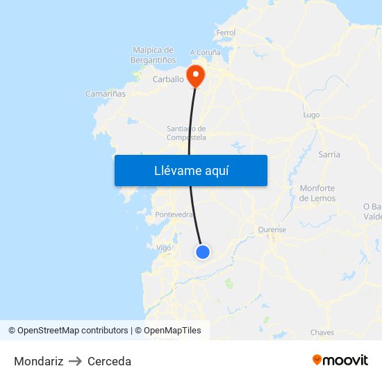 Mondariz to Cerceda map