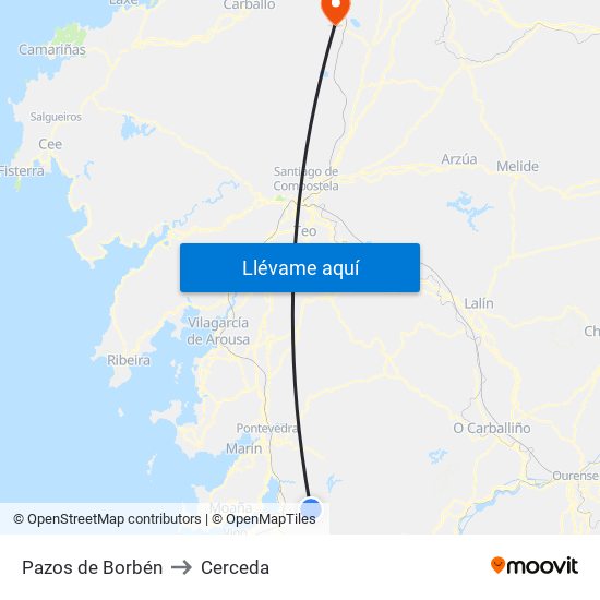 Pazos de Borbén to Cerceda map