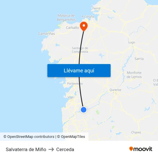 Salvaterra de Miño to Cerceda map