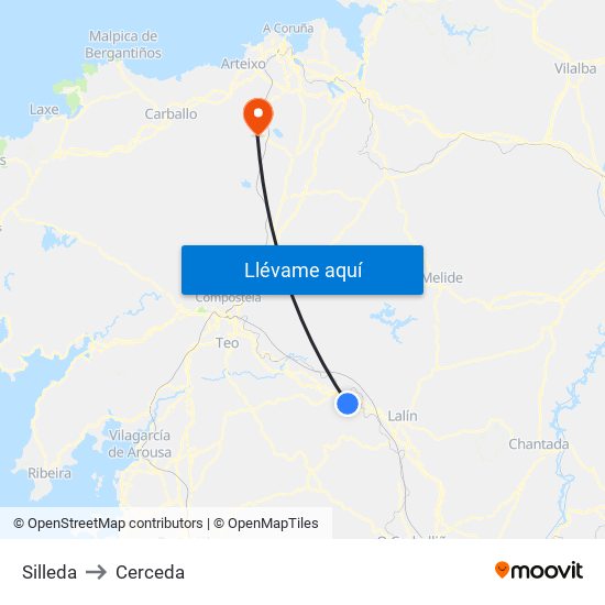 Silleda to Cerceda map