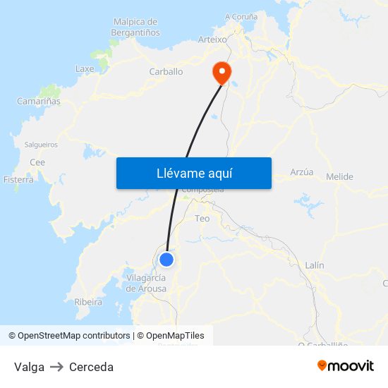 Valga to Cerceda map