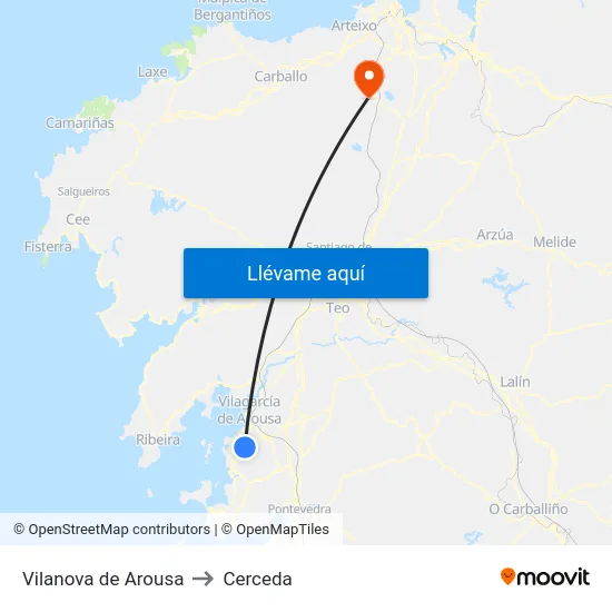 Vilanova de Arousa to Cerceda map