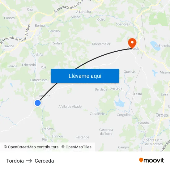 Tordoia to Cerceda map