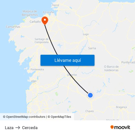 Laza to Cerceda map