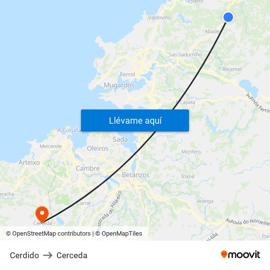 Cerdido to Cerceda map
