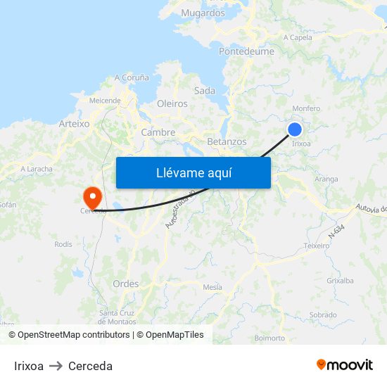 Irixoa to Cerceda map