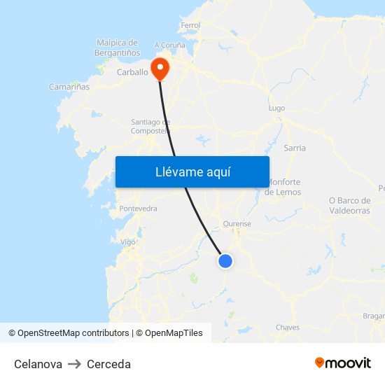 Celanova to Cerceda map