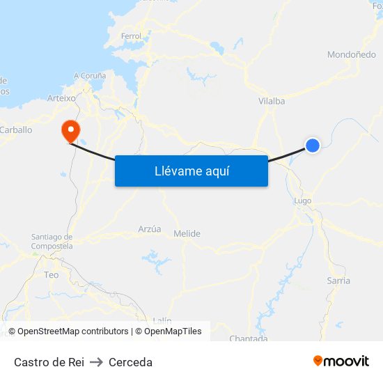 Castro de Rei to Cerceda map