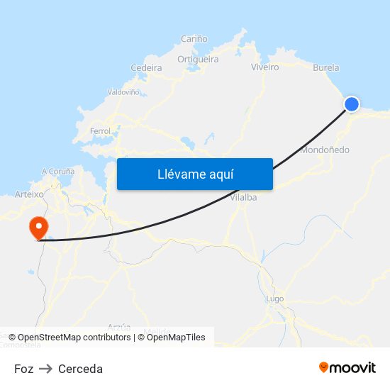 Foz to Cerceda map