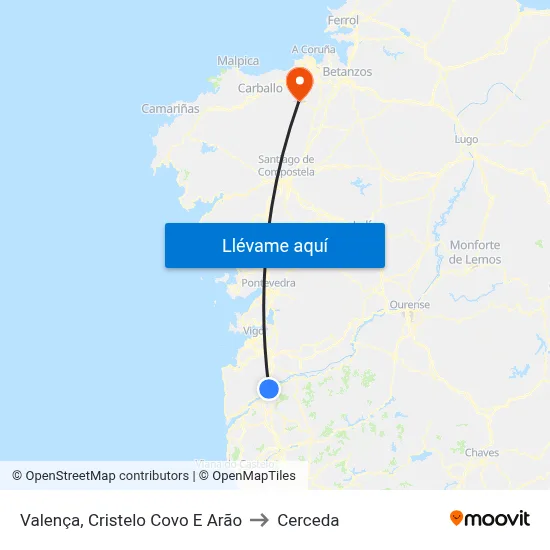 Valença, Cristelo Covo E Arão to Cerceda map