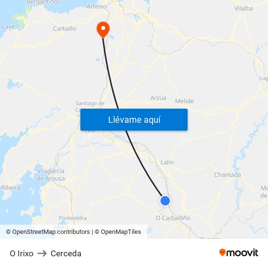 O Irixo to Cerceda map