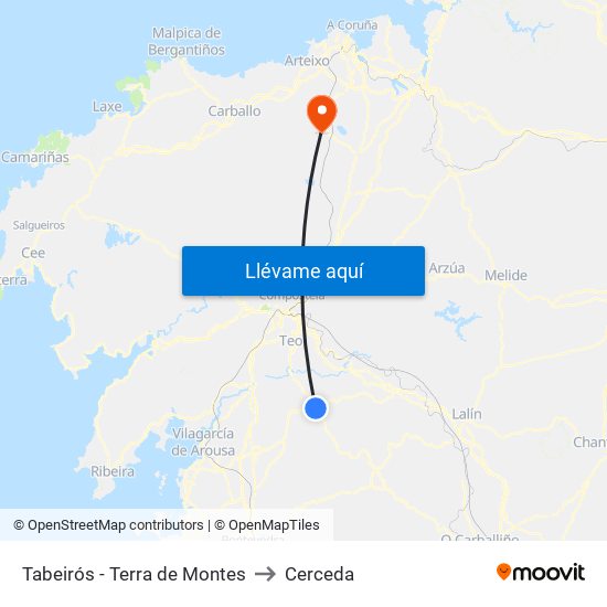 Tabeirós - Terra de Montes to Cerceda map