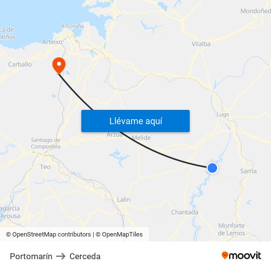 Portomarín to Cerceda map
