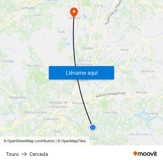 Touro to Cerceda map