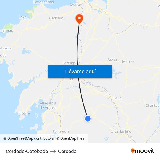 Cerdedo-Cotobade to Cerceda map