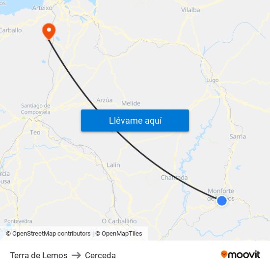 Terra de Lemos to Cerceda map