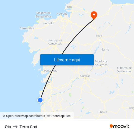 Oia to Terra Chá map