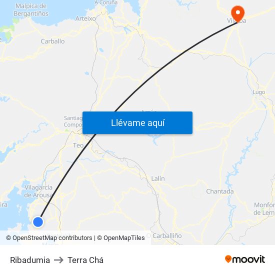 Ribadumia to Terra Chá map