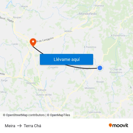 Meira to Terra Chá map