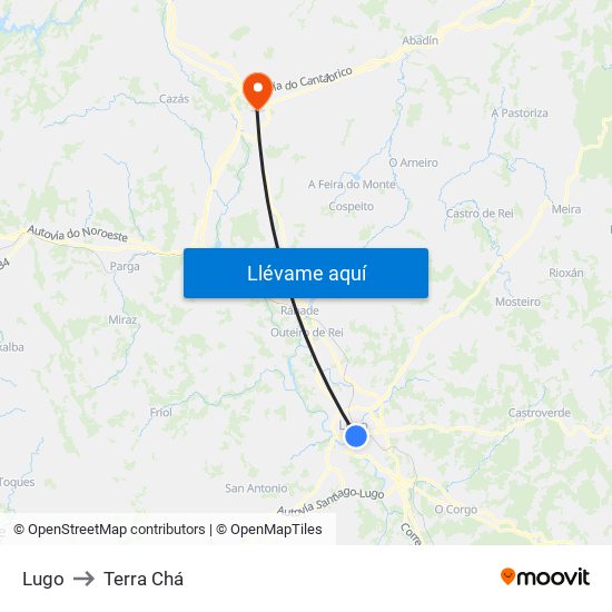 Lugo to Terra Chá map