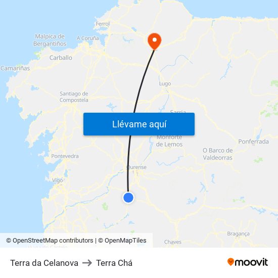 Terra da Celanova to Terra Chá map