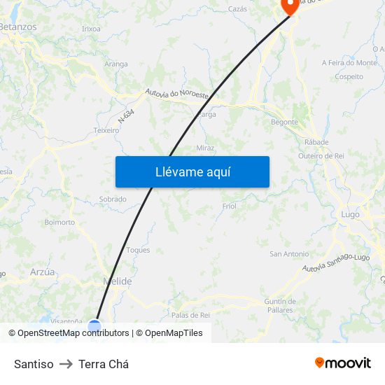 Santiso to Terra Chá map