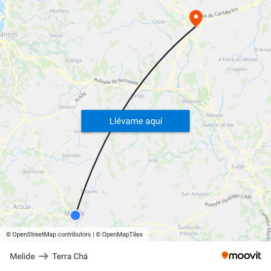 Melide to Terra Chá map