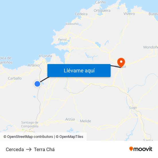 Cerceda to Terra Chá map