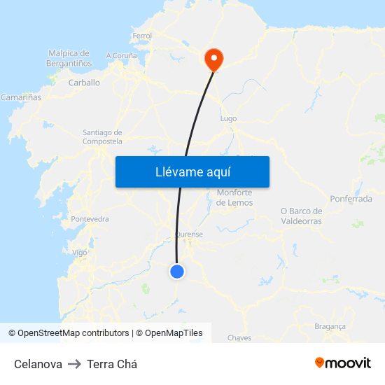 Celanova to Terra Chá map