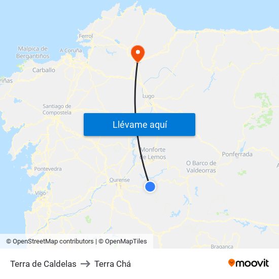Terra de Caldelas to Terra Chá map