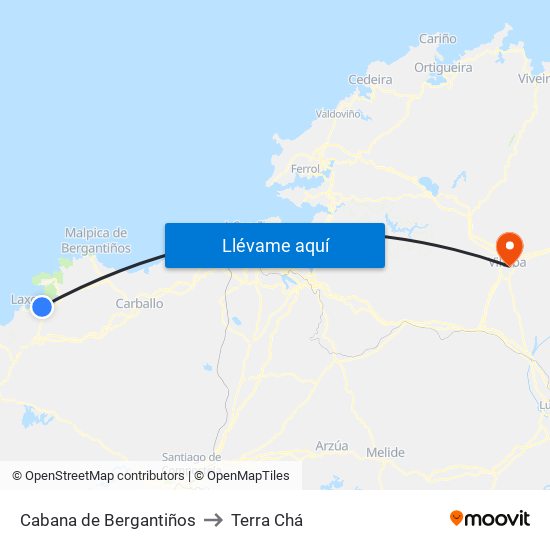 Cabana de Bergantiños to Terra Chá map