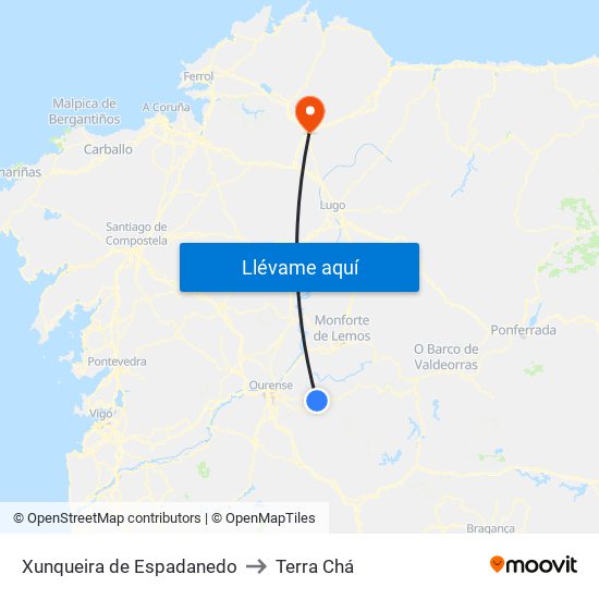Xunqueira de Espadanedo to Terra Chá map