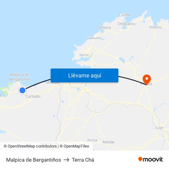 Malpica de Bergantiños to Terra Chá map