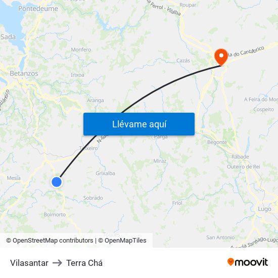 Vilasantar to Terra Chá map