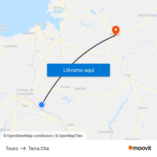 Touro to Terra Chá map