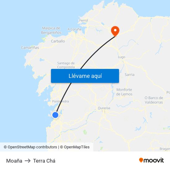 Moaña to Terra Chá map