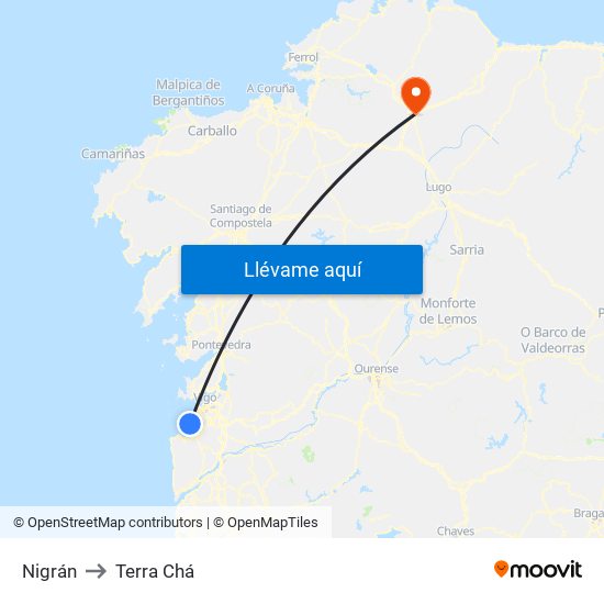 Nigrán to Terra Chá map