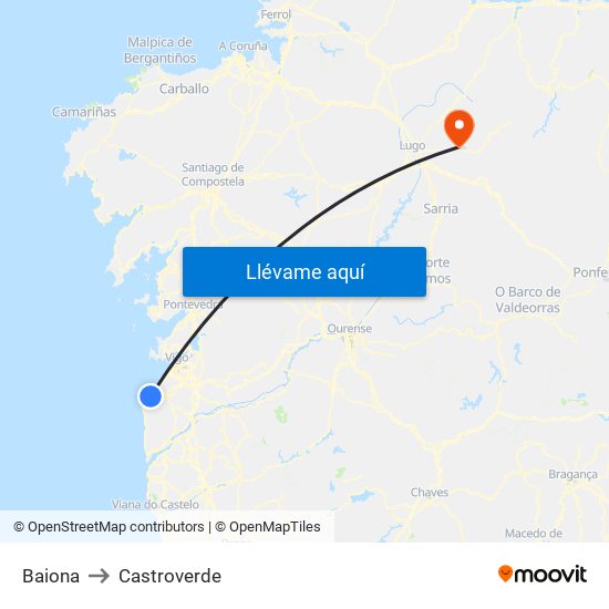 Baiona to Castroverde map
