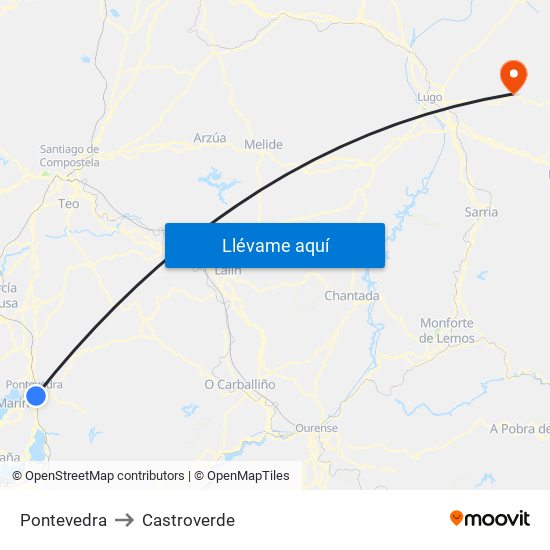 Pontevedra to Castroverde map