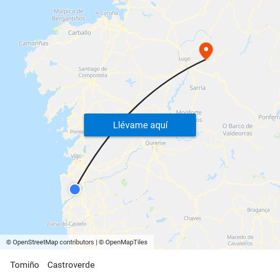 Tomiño to Castroverde map