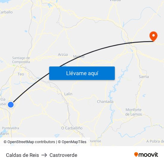 Caldas de Reis to Castroverde map