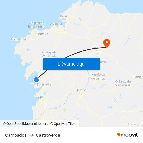 Cambados to Castroverde map